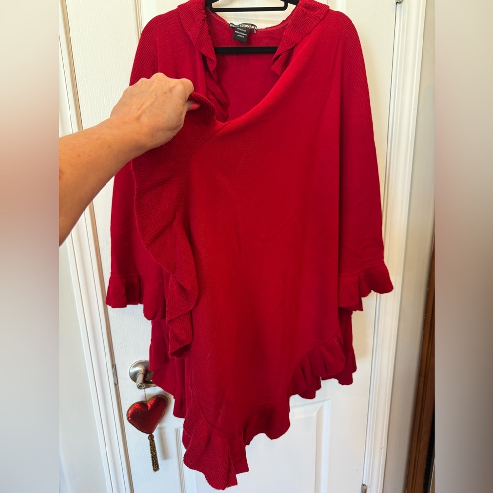 Nina Leonard Red Shawl Wrap One Size Ruffle Edge Lightweight Layering - Picture 3 of 6